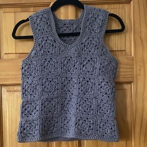 Handmade Crochet Granny Square Sweater Vest Blue Gray Cottagecore Boho XS